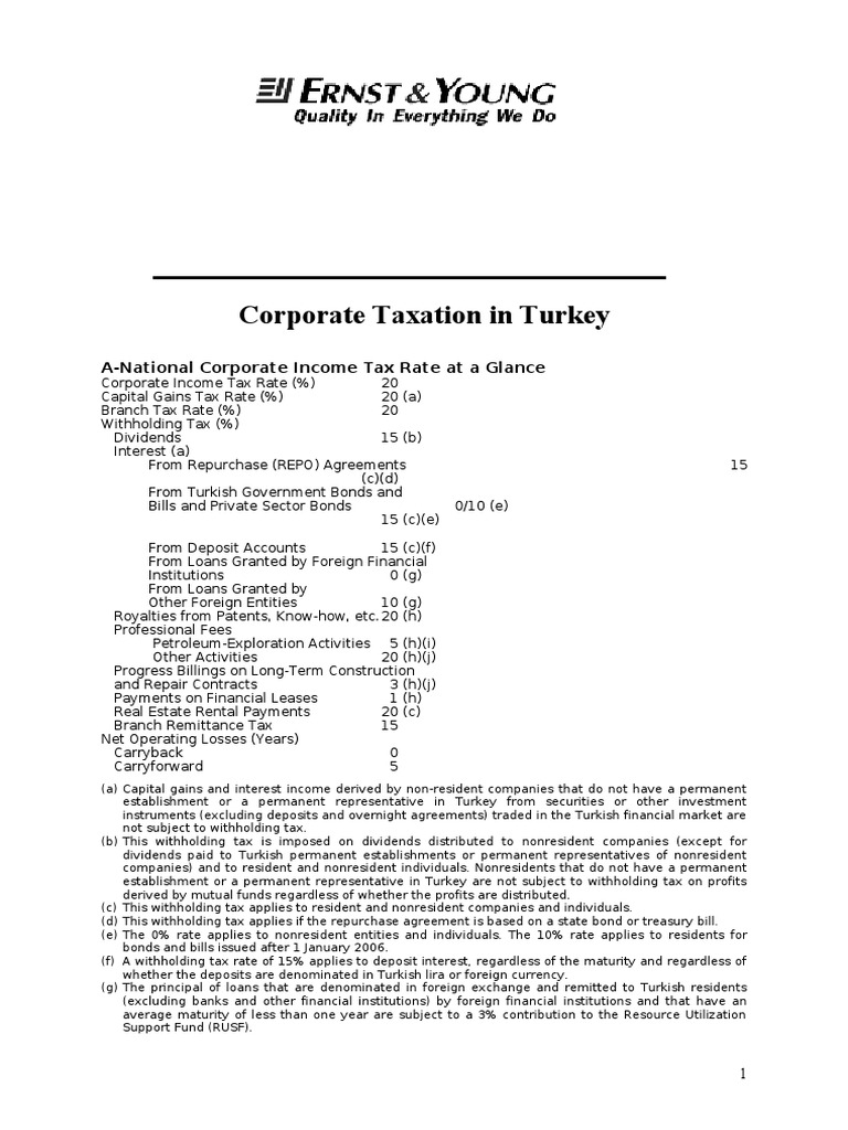 Corporate Taxation in Turkey PDF Corporate Tax Capital Gains Tax