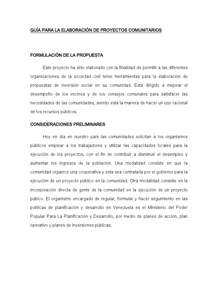 Guía para La Elaboración de Proyectos Comunitarios | PDF | Comunidad ...