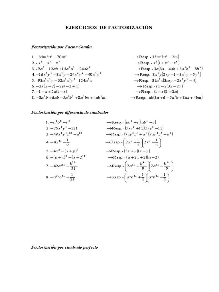 Ejercicios De Factorizacion