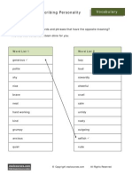 Personality Antonyms Worksheet