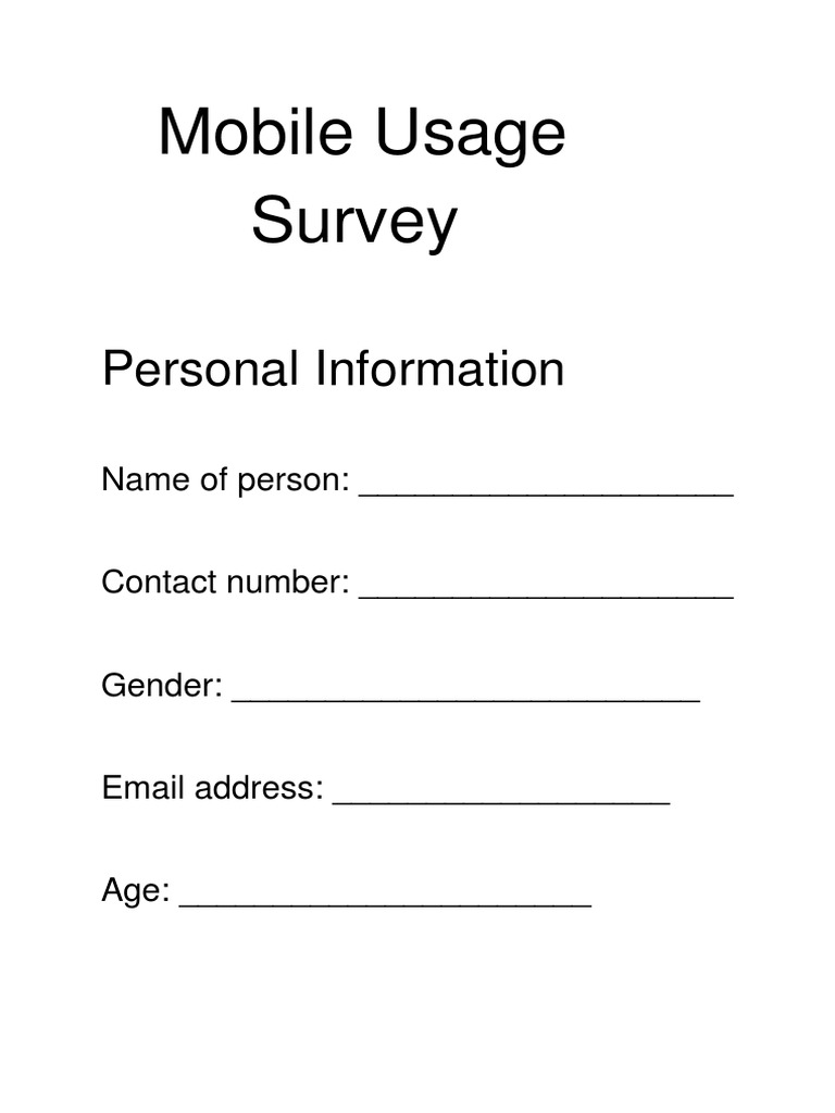 Mobile Usage Survey: Personal Information | PDF | Business