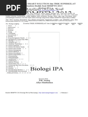 Analisis Bedah Soal Sbmptn 2013 Biologi Ipa 1
