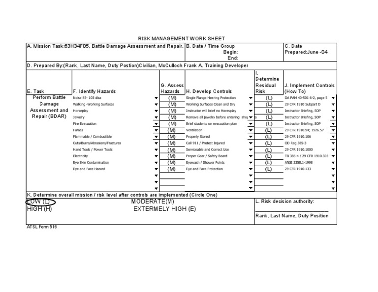 Risk Management Worksheet Guide | PDF | Prevention | Safety