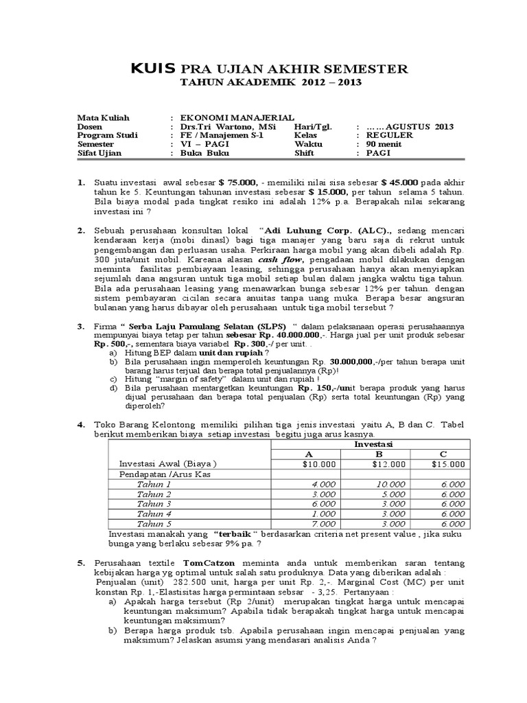 Soal Tes Ekonomi Manajemen