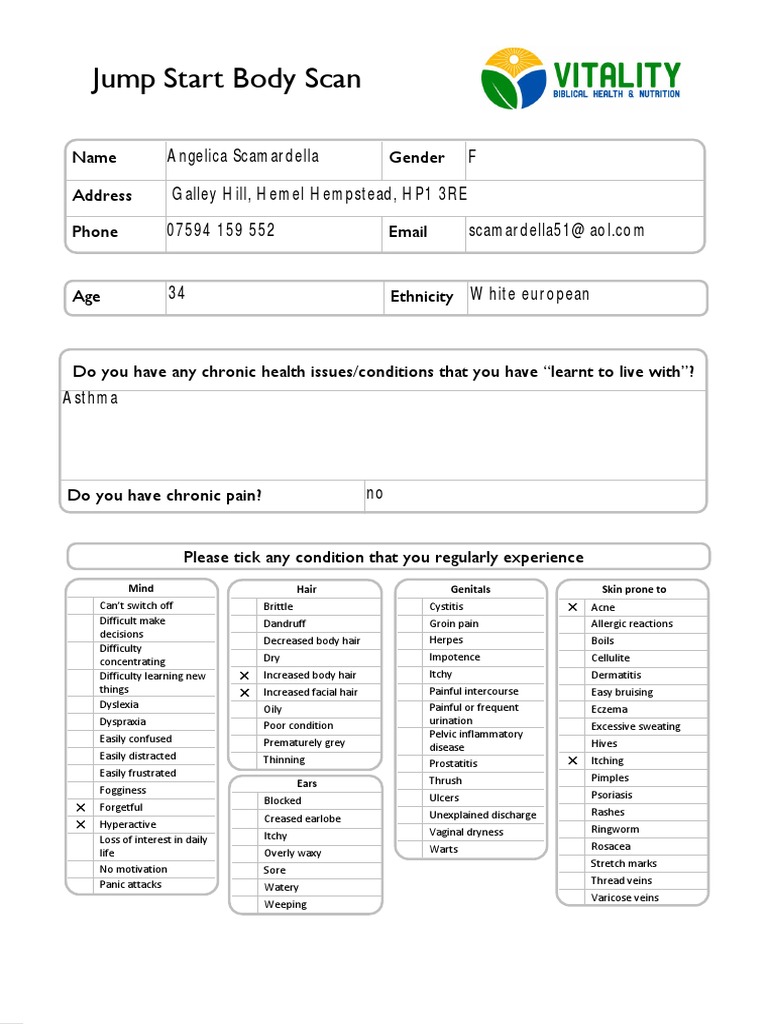 Health Condition Questionnaire Form | PDF | Drink | Dermatitis