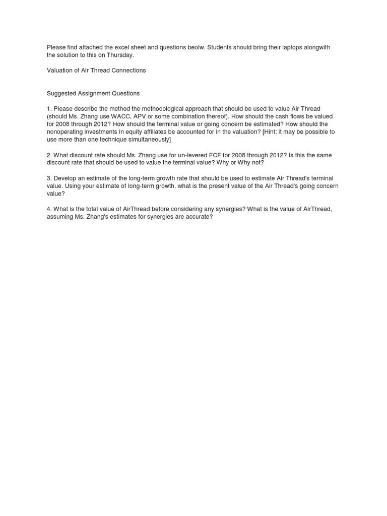 Airthread case solution excel picture