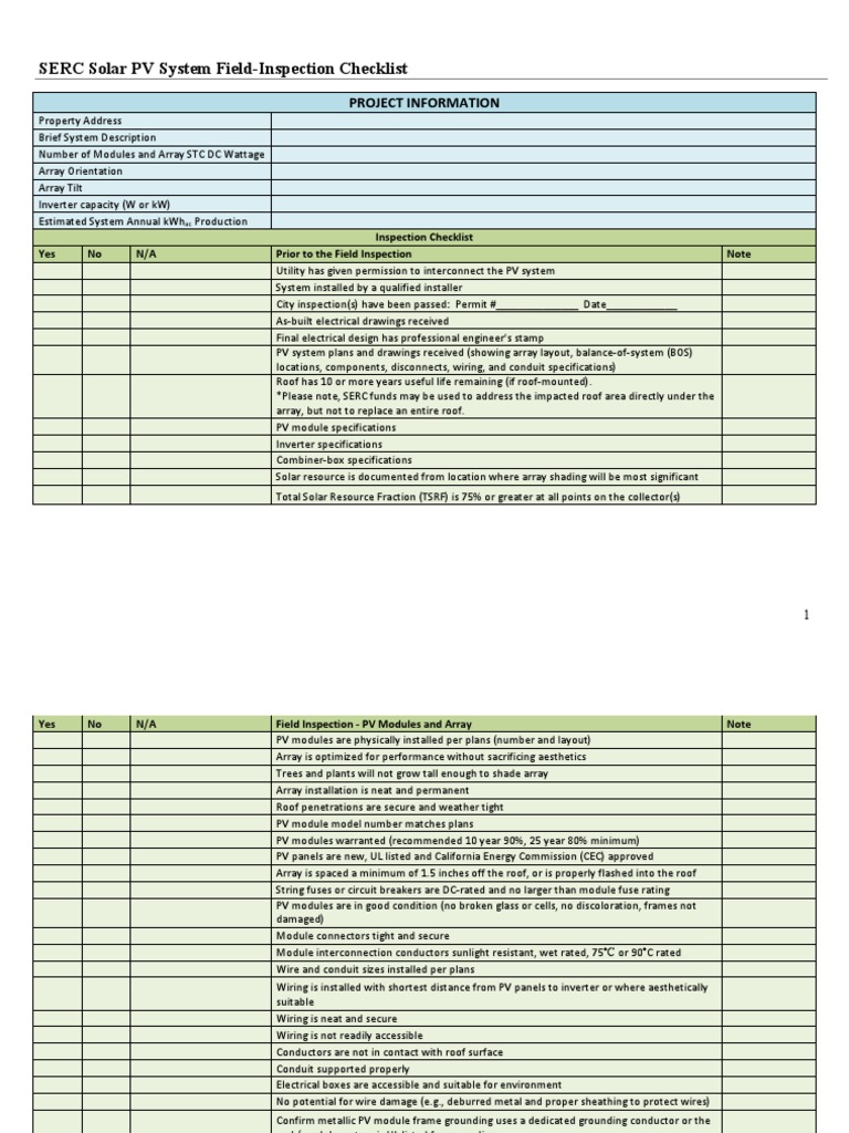 Solarpv Checklist PDF Photovoltaic System Photovoltaics
