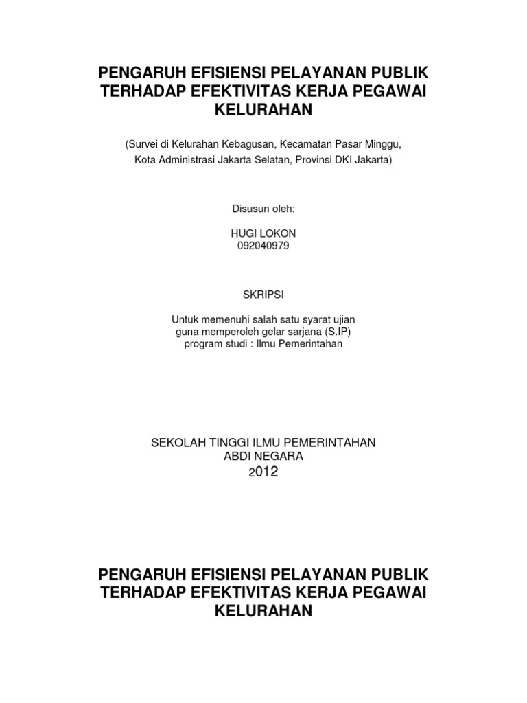 Pengaruh Efisiensi Pelayanan Publik Terhadap Efektivitas Kerja Pegawai Kelurahan