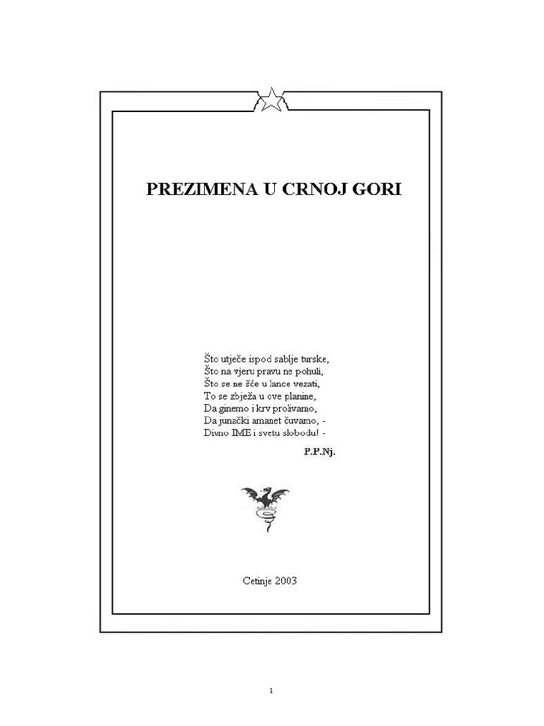 Prezimena U Crnoj Gori | PDF