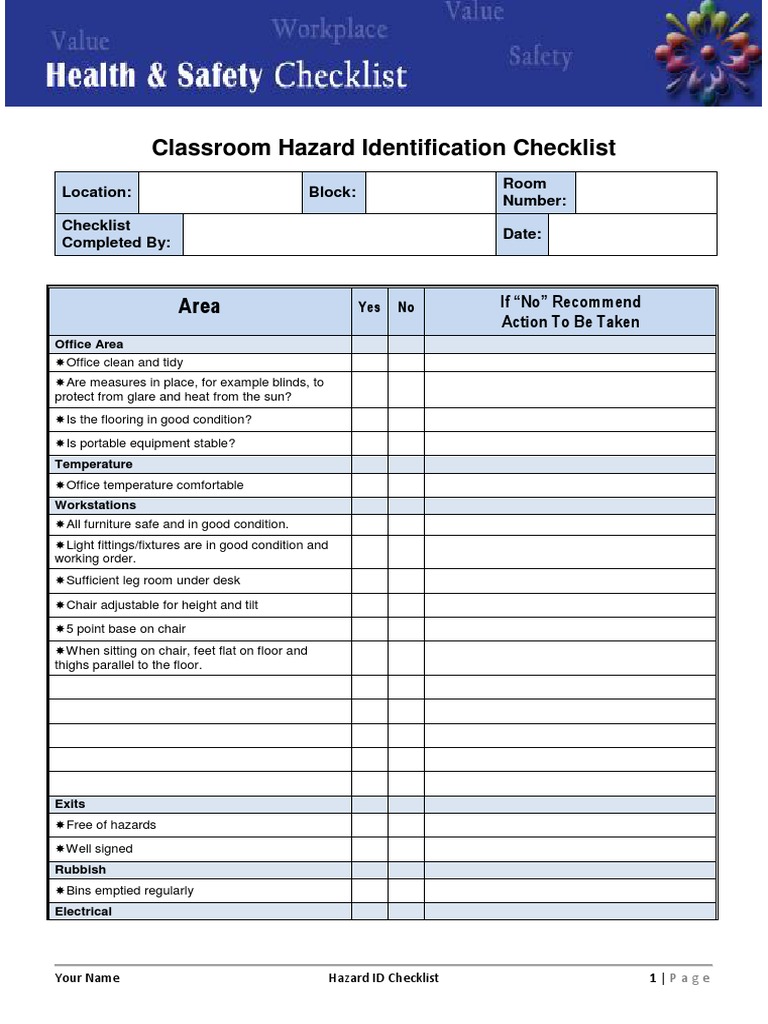 Classroom Hazard Identification Checklist Ensuring a Safe Learning Environment PDF