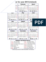 Year 2013 Calendar – Ireland