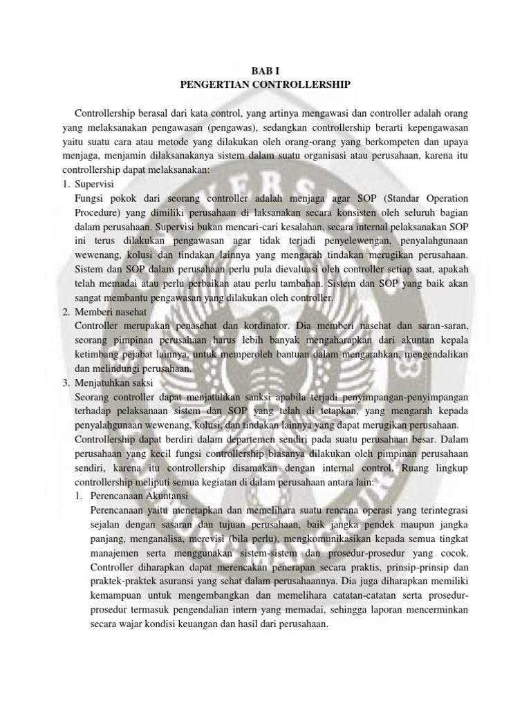 Pengertian dan Fungsi Controllership | PDF