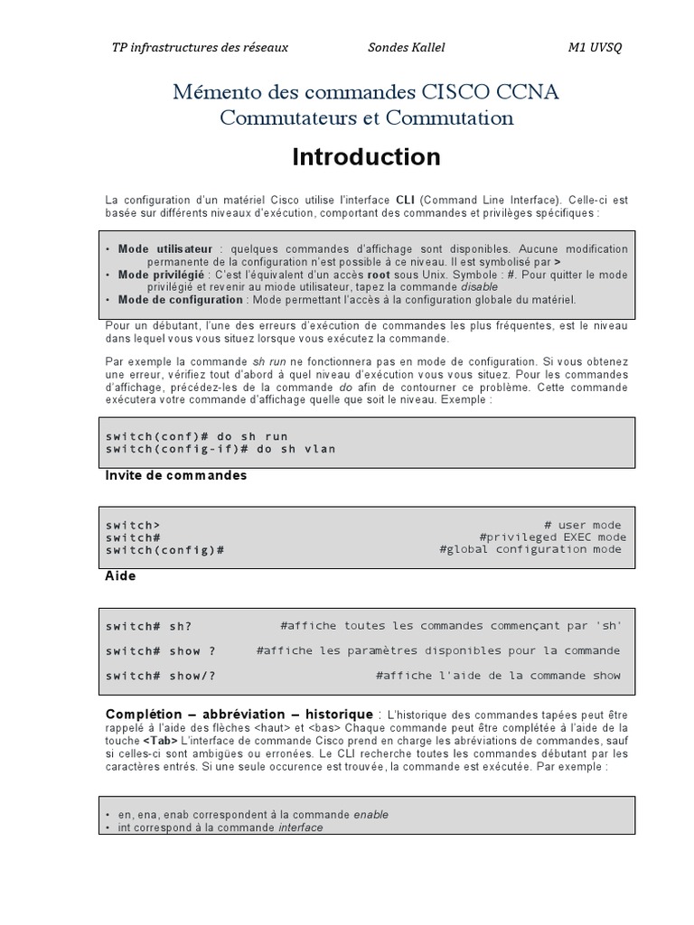 Commandes de Configuration Switch Cisco | PDF | Commutateur réseau ...