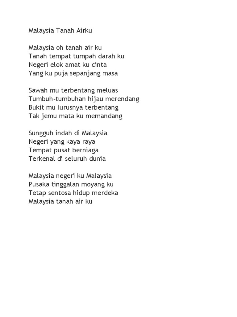 Lirik Lagu Malaysia Tanah Airku  PDF