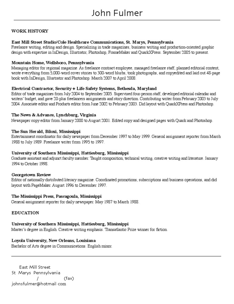 John Fulmer: Freelance Writer & Editor | PDF | Social Science