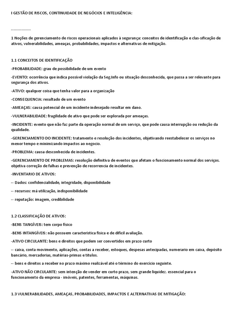 I GESTÃO DE RISCOS.pdf | Segurança da Informação | Risco