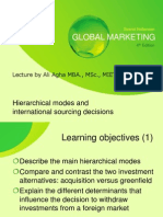 Global Marketing: Hierarchical Modes and International Sourcing Decisions