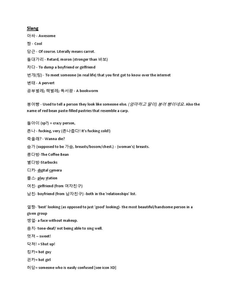 Korean Slang, PDF