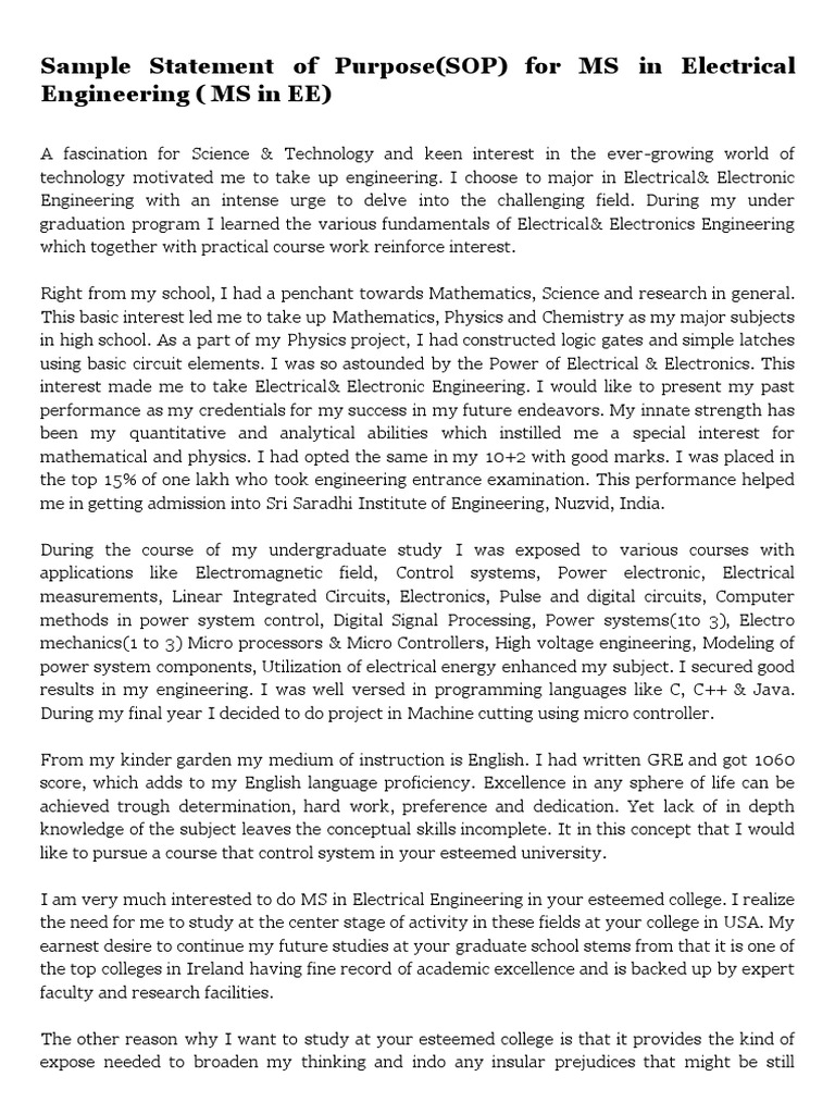 SOP For Electrical Engineering PDF PDF Electronics Electrical