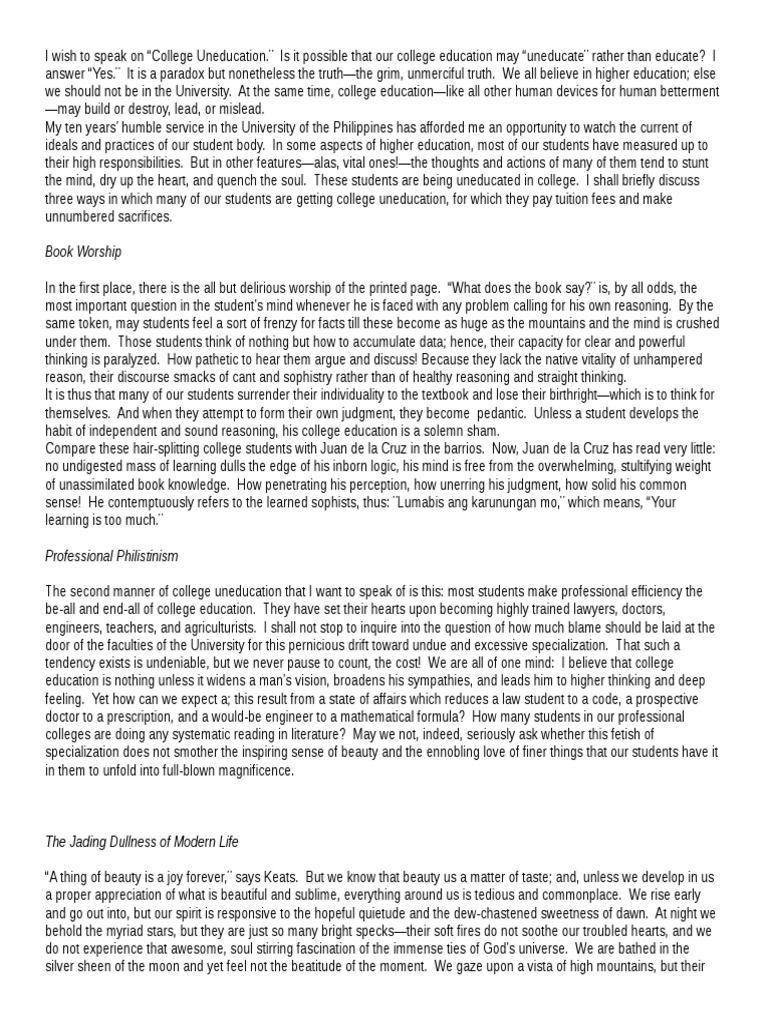 College Uneducation by Jorge Bocobo Essay Example | blogger.com