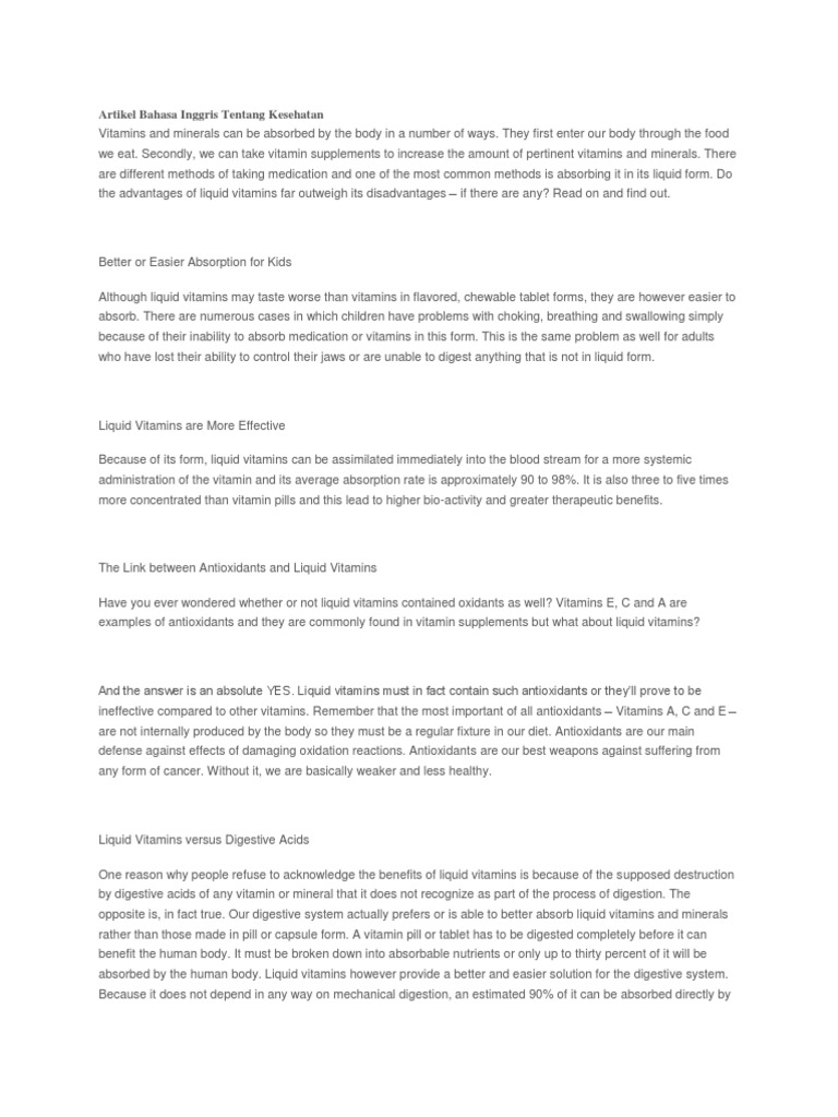 Artikel Bahasa Inggris Tentang Kesehatan Docx Septian Vitamin Digestion
