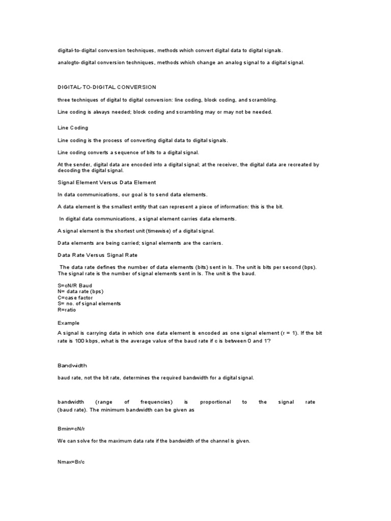 Digital-to-Digital Conversion Techniques | PDF | Bit Rate | Bandwidth ...