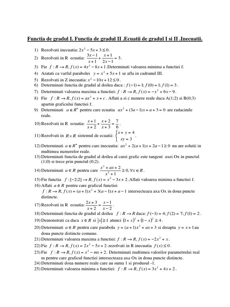 L2 Functia De Gradul I Functia De Gradul Ii