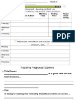 Reading and Math Facts Log Response Starters