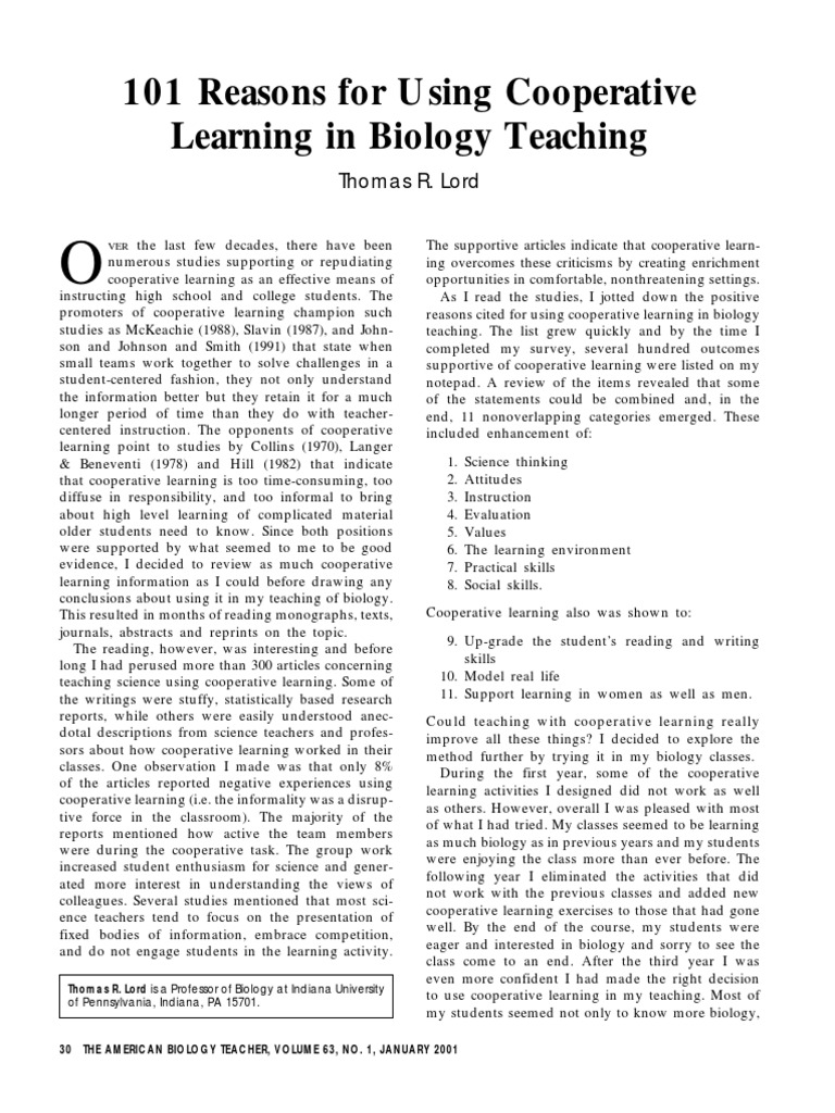 101 Benefits of Cooperative Learning in Biology | PDF