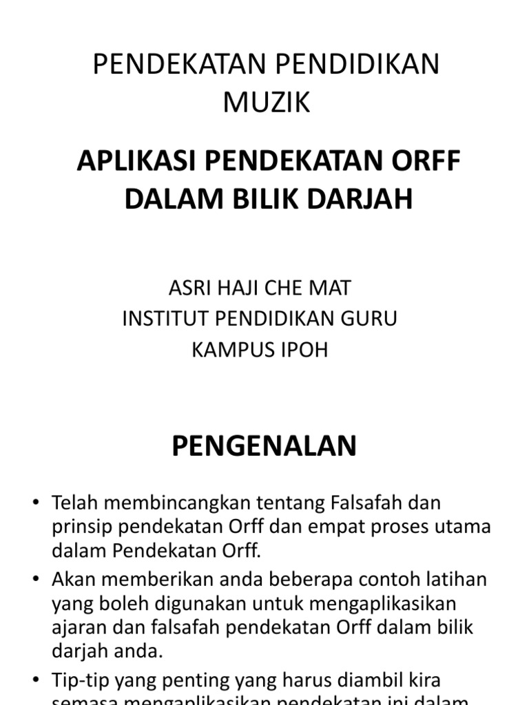Aplikasi Pendekatan Orff Dalam Bilik Darjah Pdf