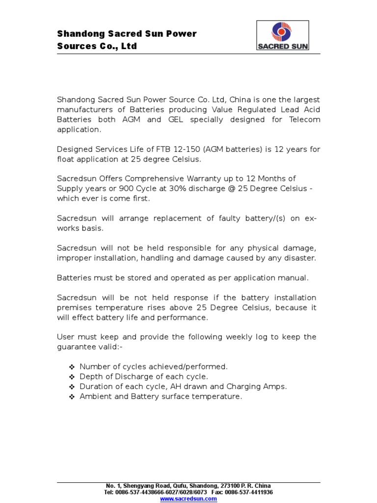 Battery Warranty Certificate