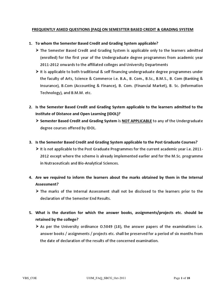 FAQ on Semester Credit & Grading System | PDF | Career & Growth | Business