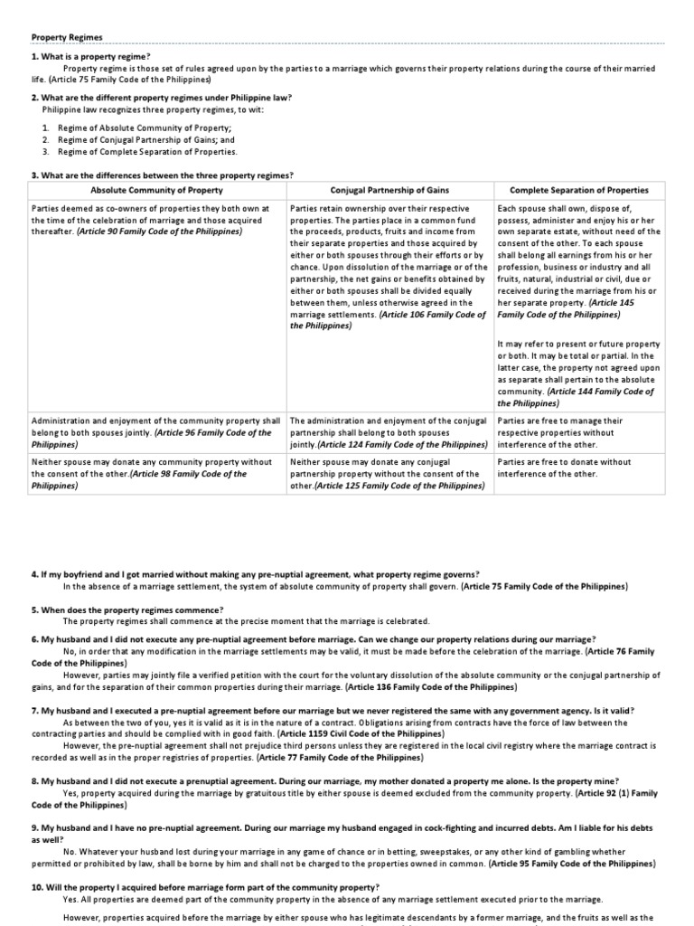 Property Regimes Download Free PDF Marriage Community Property