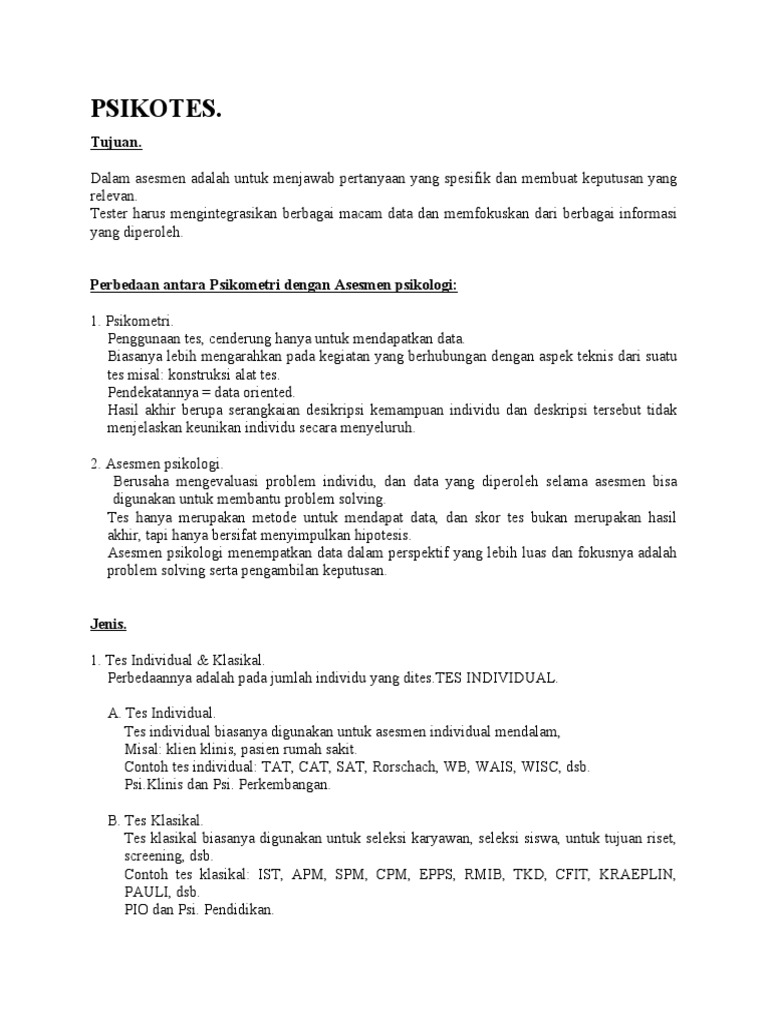 Tujuan Jenis Psikotes Doc