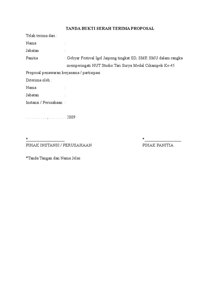 Tanda Bukti Serah Terima Proposal