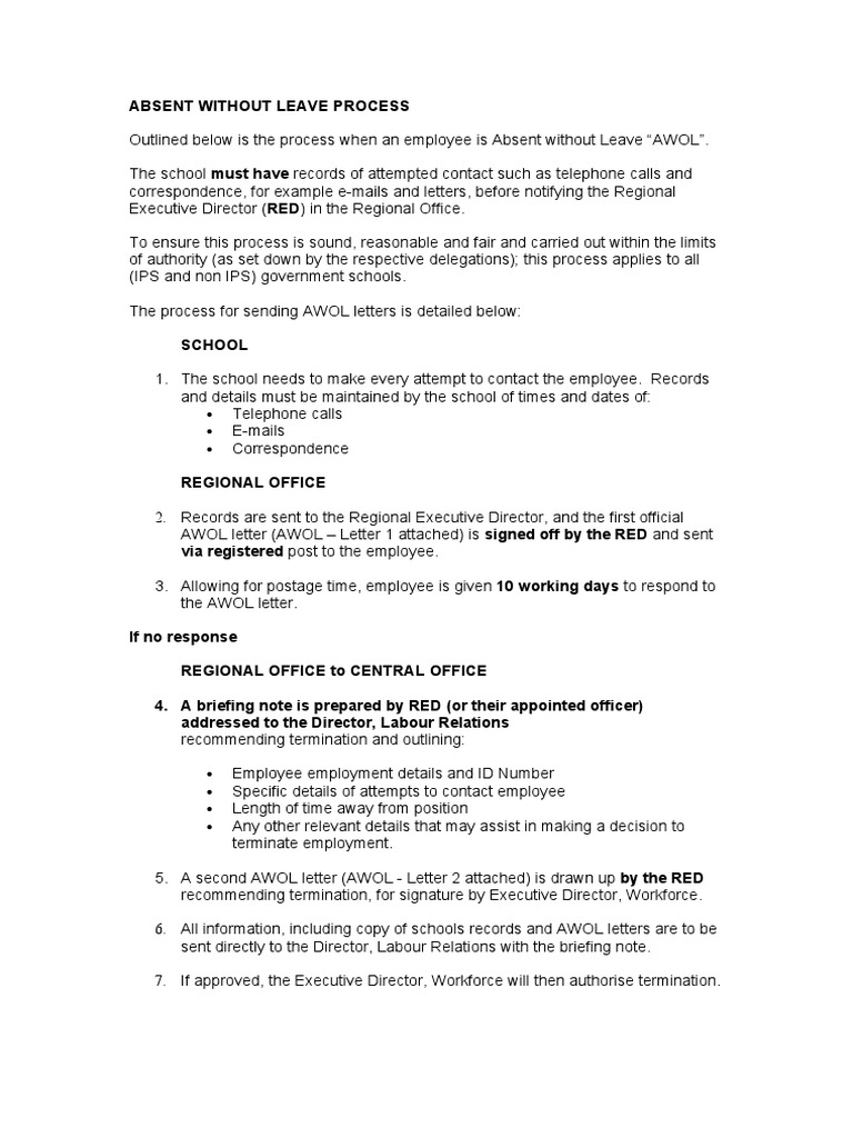 AWOL Process for Employee Absences | PDF | Desertion | Email