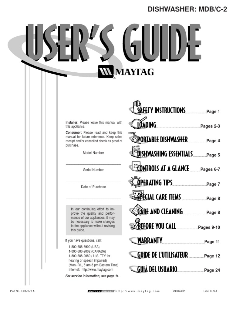 Maytag Dishwasher - EQ Plus Manual | Dishwasher