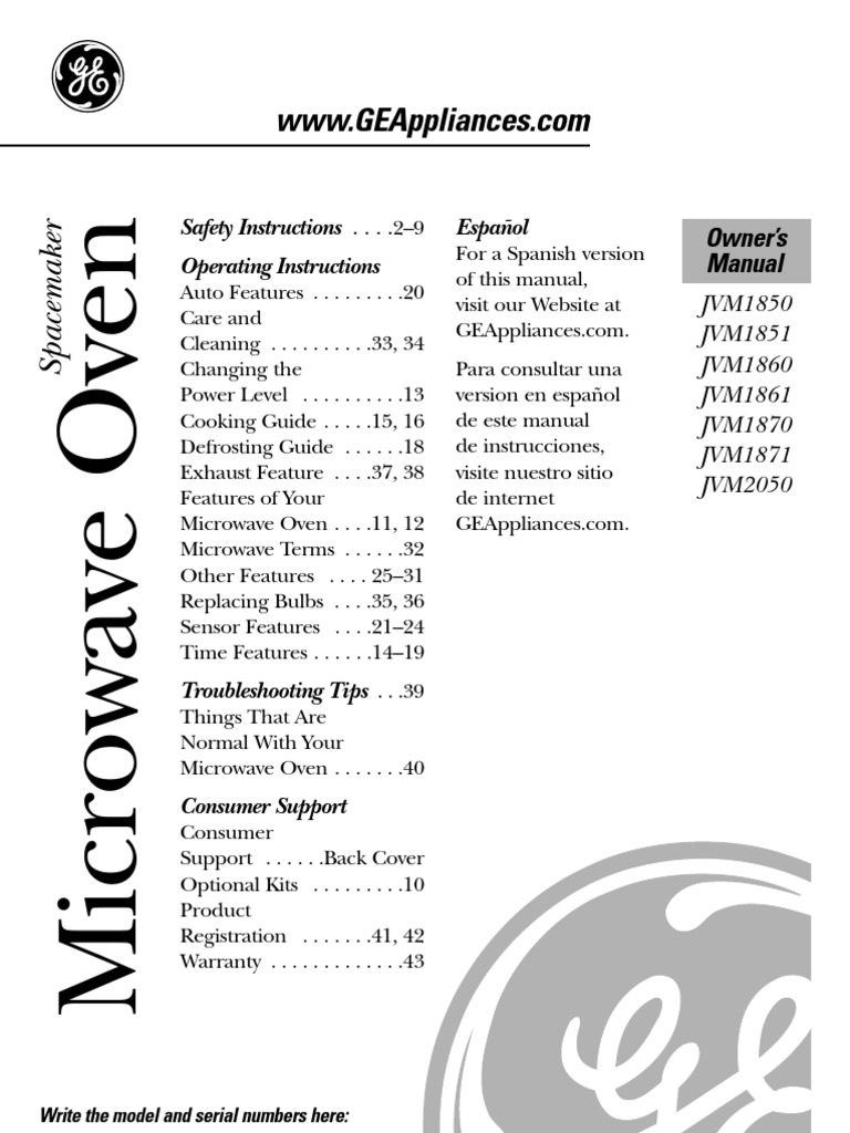 GE JVM1870 Microwave Oven Manual PDF Boiling Ac Power Plugs And