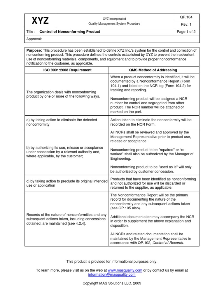 Control of Nonconforming Product Procedure | PDF | Iso 9000 | Business