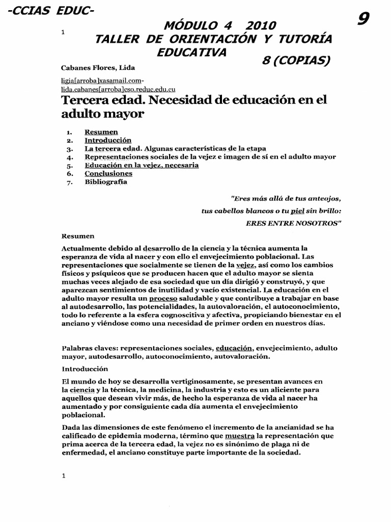 Educación y bienestar en adultos mayores | PDF | Vejez | Adultos