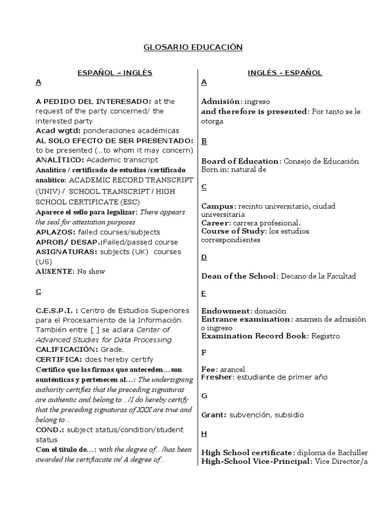 GLOSARIO EDUCACIÓN VERSION FINAL PARA IMPRIMIR Educación Secundaria Educación más alta
