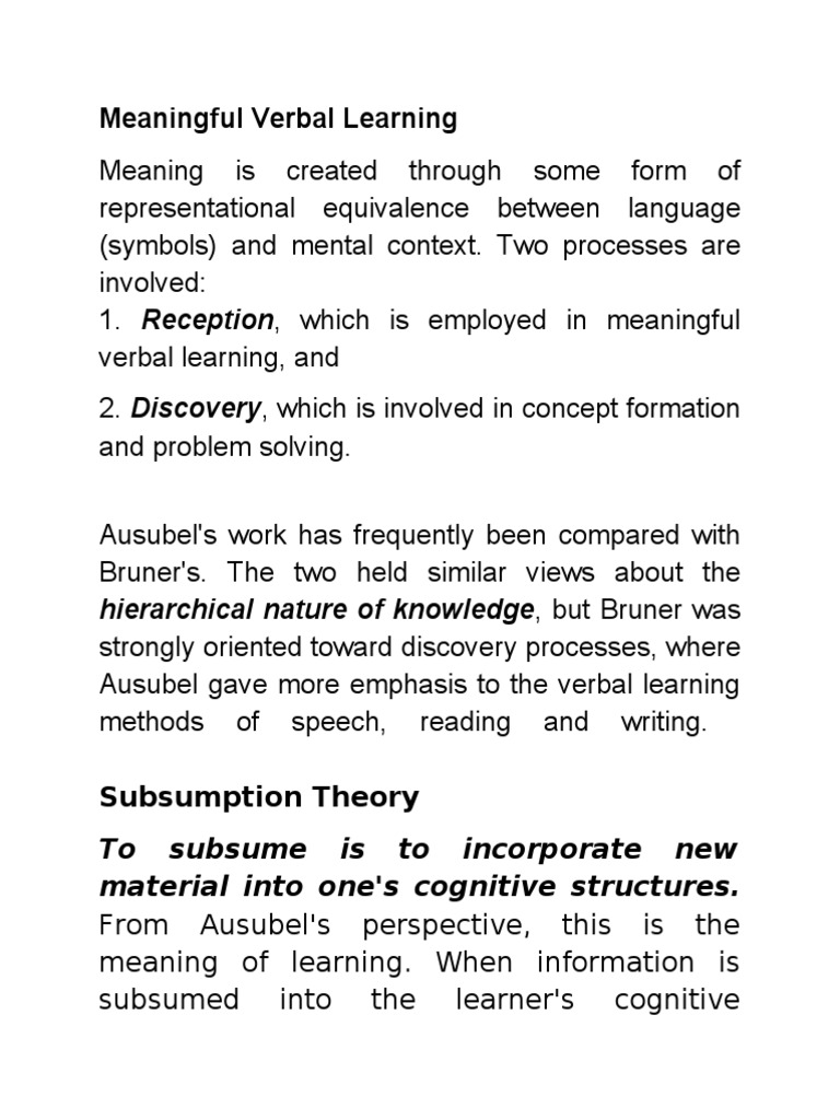 Ausubel's Subsumption Theory Explained | PDF | Concept | Hierarchy