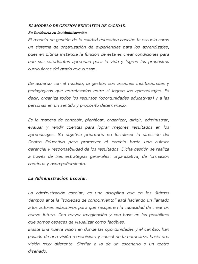 El Modelo de Gestion Educativa de Calidad | PDF | Maestros | Calidad ...