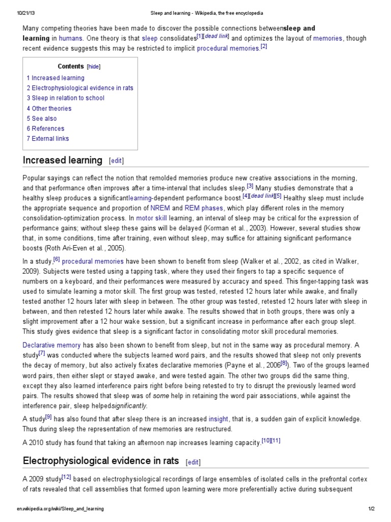 Sleep And Learning Pdf Sleep Psychological States