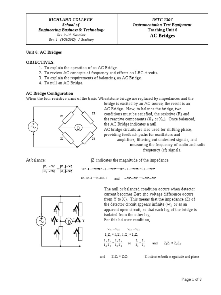 Unit-06 AC Bridges | PDF | Capacitor | Inductor