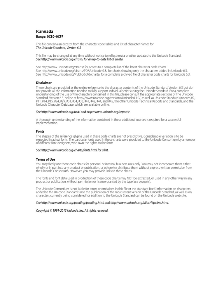 Kannada Range 0C800CFF PDF Orthography Encodings