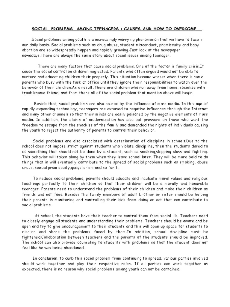 Essay Social Problems 1 Pdf Adolescence Teachers