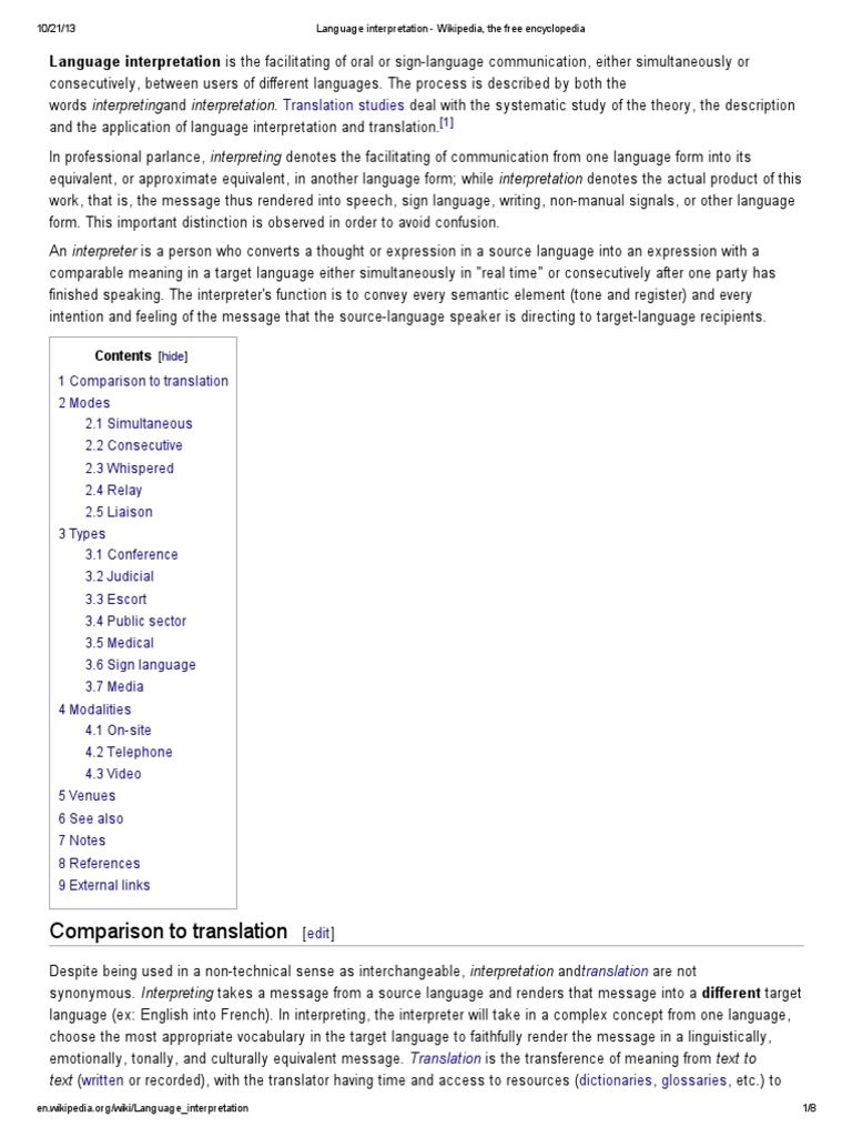 Modes of Language Interpretation Simultaneous, Consecutive, Whispered