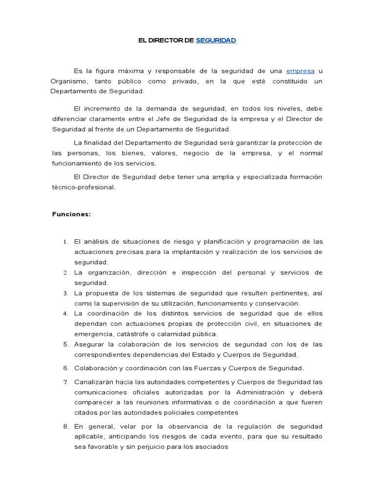 El Director de Seguridad | PDF | La seguridad | Seguridad y salud ...