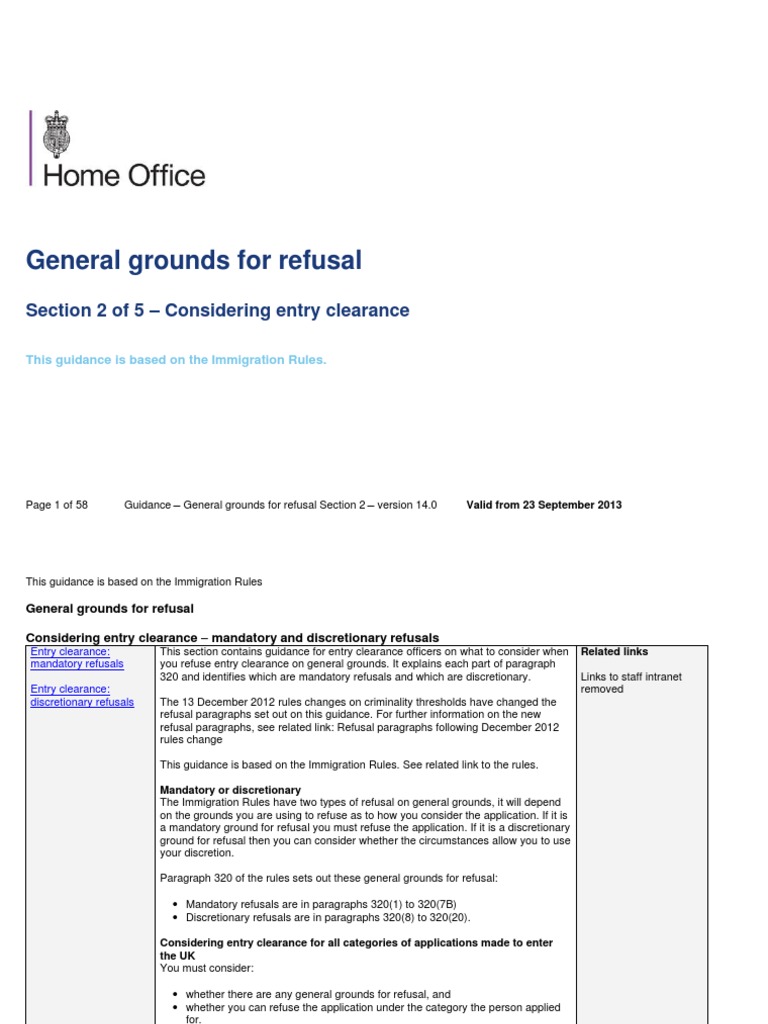 General Grounds for Entry Refusal Guidance | PDF | Travel Visa ...